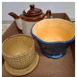 Ceramic Teapot, Planter, and Bowl Assortment