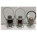 Three Vintage Metal Railroad Lanterns
