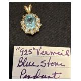 Gold Vermeil Pendant with Blue and Clear Stones