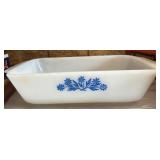 Fire-King Baking Dish with Blue Floral Motif