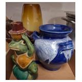 Frog Candleholder, Blue Vase, Swirl Glass Vase