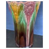 20in Ceramic Vase with Floral Relief Design