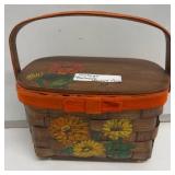 Wood Basket Purse With Floral Decoration