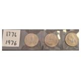 1976 Eisenhower Bicentennial Dollar Coins (3)