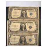 Three $1 Silver Certificates, 1935 & 1957 Series