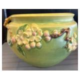 Green Ceramic Vase with Floral Relief Design