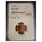 1955-D Lincoln Cent MS65 RD NGC Graded