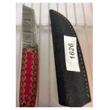 Damascus Style Knife with Leather Sheath