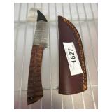 Damascus Style Knife With Wooden Handle