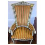 Painted Wood Armchair with Striped Upholstery