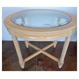 Oval Glass-Top Wood Table, 25x22x21