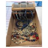 Costume Jewelry with Wooden Box