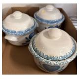 Three Ceramic Covered Bowls