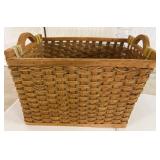 Rectangular Woven Basket with Wooden Handles