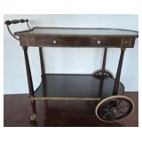Two-Tier Wooden Tea Cart With Brass Accents