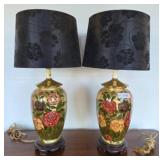 Floral Table Lamps with Black Shades