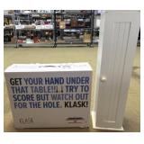 KLASK Game and White Storage Cabinet