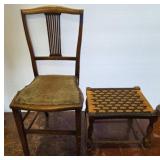 Wooden Chair and Woven Stool Set