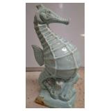 Ceramic Seahorse Figurine in Glossy Aqua Glaze