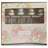 4 High Tea Teaspoons with Decorative Cups