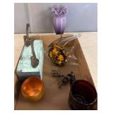 Art Glass, Metal Decor, and Rustic Hooks Lot
