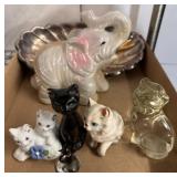 Ceramic Figurines and Metal Tray