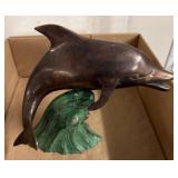 Bronze Dolphin Sculpture on Green Base, 8in
