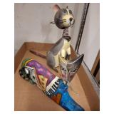 Decorative Metal Cat Sculptures, Set of Two