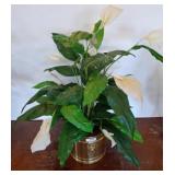 Artificial Peace Lily in Brass Planter
