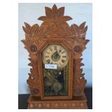 Laurel Wood Mantel Clock with Ornate Carving