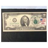 1976 $2 Bill with 13c Stamp and Oval Cancel