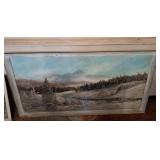 Framed Winter Landscape Painting, 77x41in