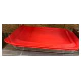Pyrex Glass Baking Dish with Red Silicone Lid