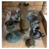 Brass Candleholders and Vase