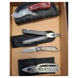 Four Pocket Knives and Tool Set, Various Designs