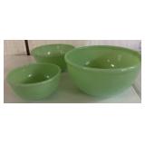 Three Green Glass Mixing Bowls