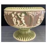 Embossed Ceramic Pedestal Bowl, Putti Design