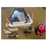 Decorative Basket, Mirror, and Figurines