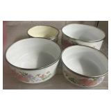Four Floral Enamel Metal Bowls