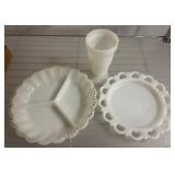 Milk Glass Dishes and Bud Vase Trio