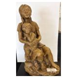 Carved Wood Sculpture of Woman and Child