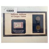 Framed Lincoln Credo Stamp and Coins Display