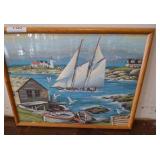 Framed Nautical Scene Needlepoint Artwork