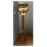 Brass and Wood 48-Inch Standing Planter