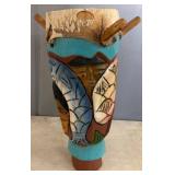 Hand-Carved 24in Drum With Painted Figures