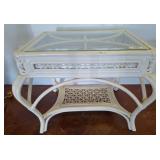 White Wicker Glass-Top Side Table