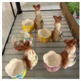 Ceramic Bunny Egg Cups and Rabbit Figurines