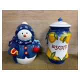 Snowman Cookie Jar and Lemon Biscotti Jar