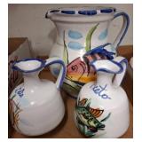 Vietri Ceramic Pitcher and Two Miniature Jugs