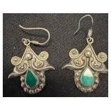 Sterling Silver Earrings with Green Stone